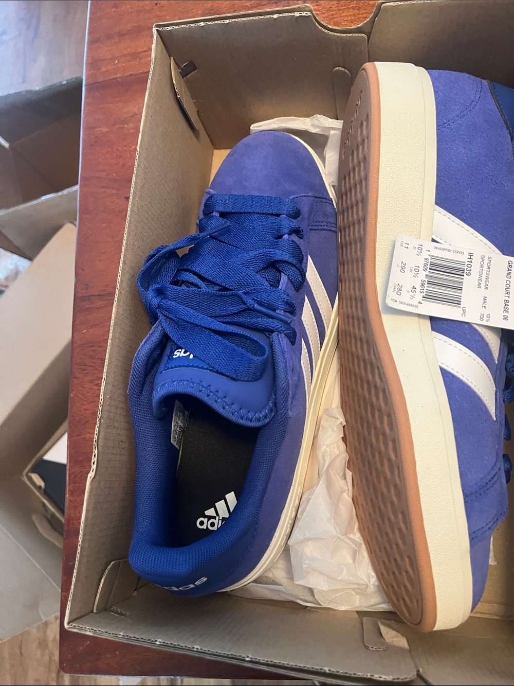 adidas Men’s Blue Suede Low-Top Sneakers with White Stripes